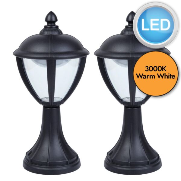 Set of 2 Unite - 9W LED Black Clear IP44 Outdoor Post Lights