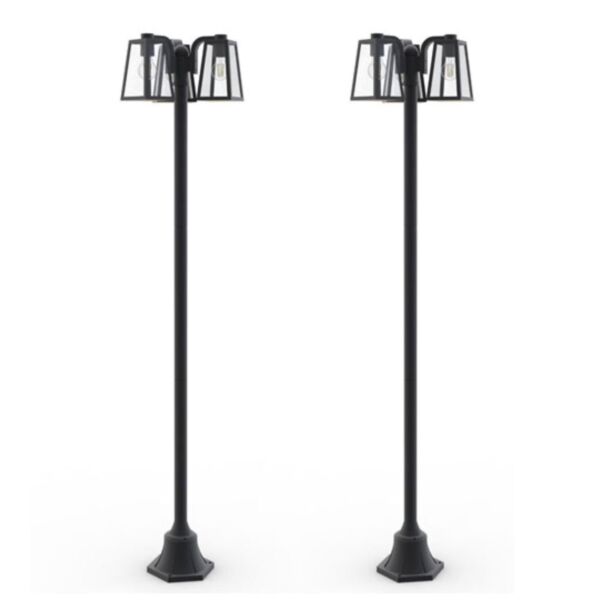 Set of 2 Fia - Black Clear Glass 3 Light IP44 Outdoor Lamp Posts