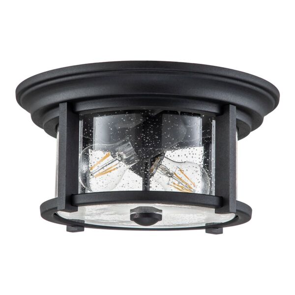 Feiss Lighting - Merrill - FE-MERRILL-F-BLK - Black Clear Seeded Glass 2 Light IP44 Outdoor Ceiling Flush Light