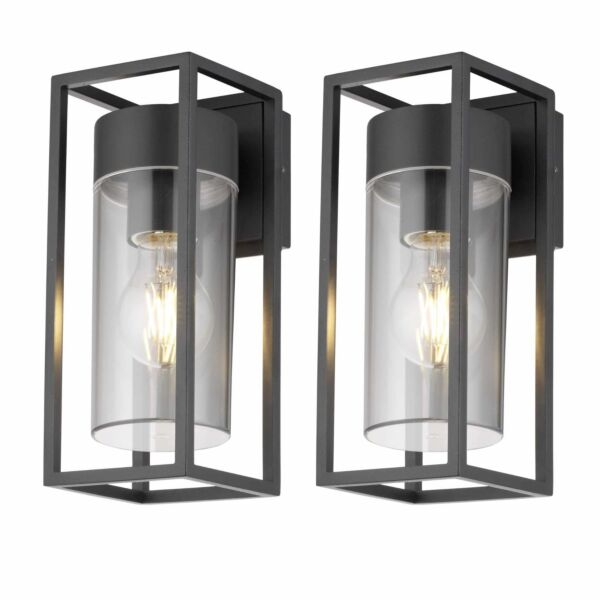 Set of 2 Hale - Black with Clear PC IP44 Outdoor Wall Lights