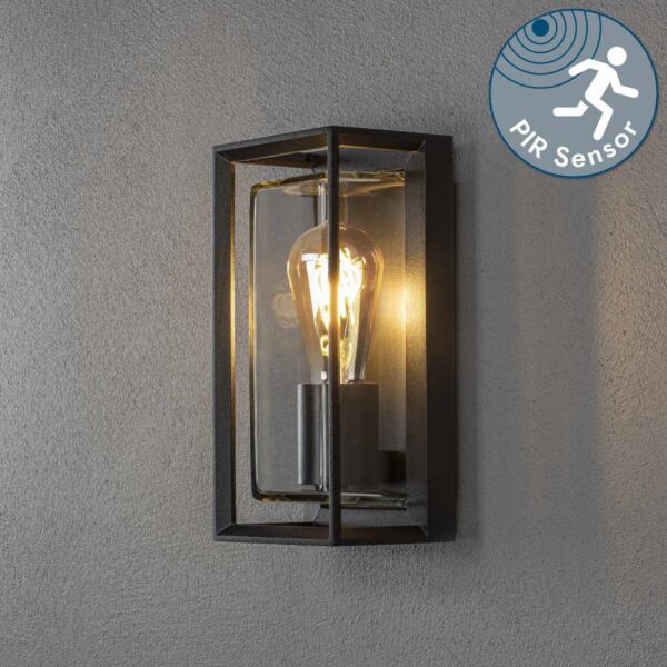 Konstsmide - Brindisi - 7885-750 - Black Clear Glass IP54 Outdoor Sensor Wall Light