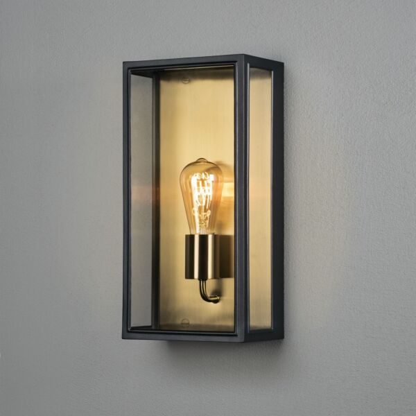 Konstsmide - Carpi - 7349-758 - Black Brushed Brass Clear Glass IP44 Outdoor Half Lantern Wall Light