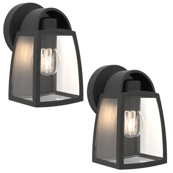 Set of 2 Kelsey - 40W Black Clear Glass IP44 Outdoor Wall Lights