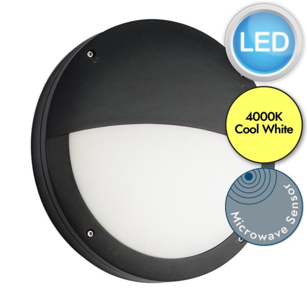 Saxby Lighting - Luik - 61648 & 72180 - LED Black Opal Microwave 18w Gear Tray Eyelid Casing Outdoor Sensor Bulkhead Light