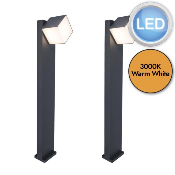 Set of 2 Cuba - LED Dark Grey Opal IP54 Outdoor Post Lights