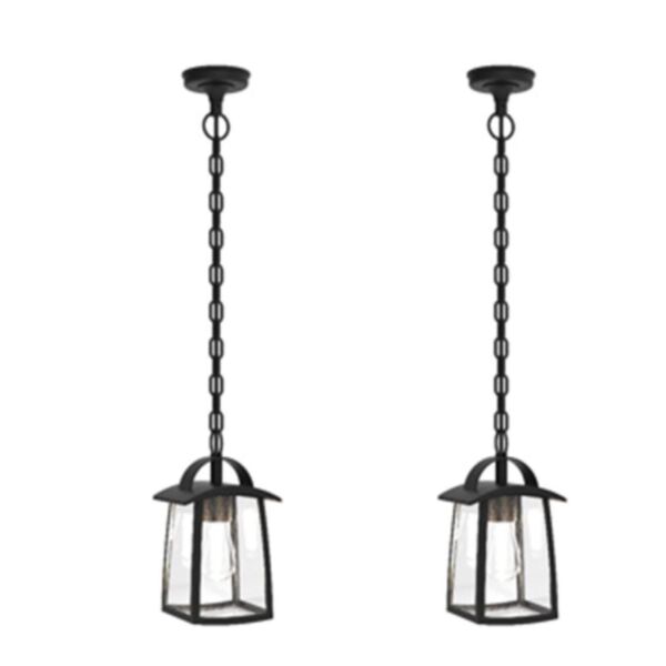 Set of 2 Kelsey - Black Clear Glass IP44 Outdoor Ceiling Pendant Lights