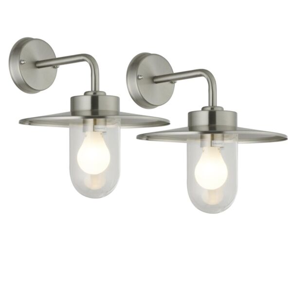 Set of 2 Montreal - Brushed Stainless Steel Outdoor Wall Lights