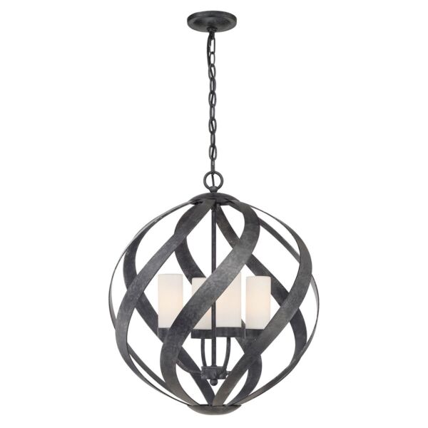 Quintiesse - Blacksmith - QN-BLACKSMITH-4P-OBK - Black Opal Glass 4 Light IP44 Outdoor Ceiling Pendant Light