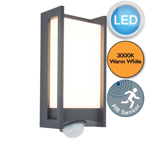 Lutec - Qubo - 5193002118 - LED Dark Grey Opal IP54 Outdoor Sensor Wall Light