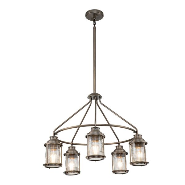 Kichler Lighting - Ashland Bay - KL-ASHLANDBAY-5P-BU - Burnished Bronze Clear Seeded Glass 5 Light IP44 Outdoor Ceiling Pendant Light