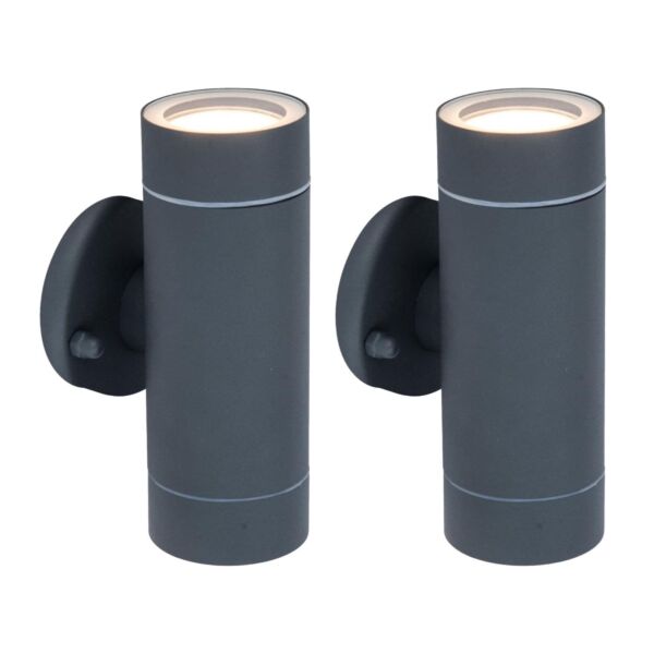 Set of 2 Rado - Black Clear Glass 2 Light IP44 Outdoor Wall Washer Lights