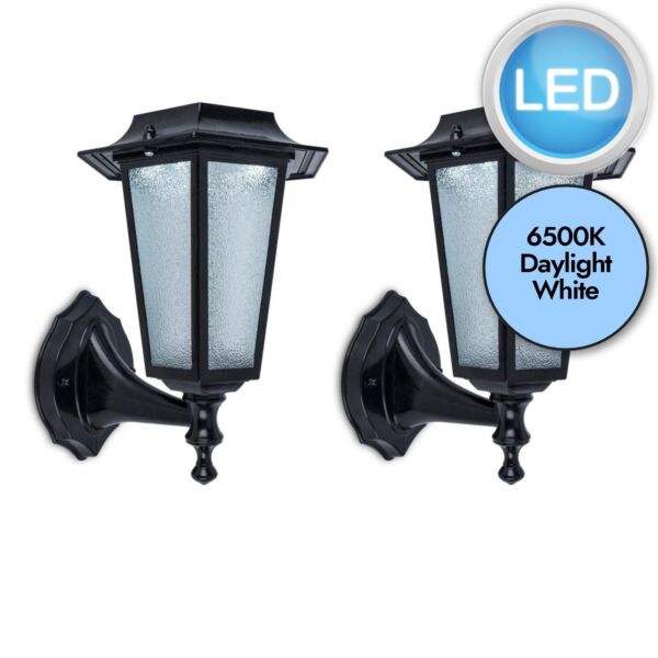 Set of 2 Mirri - LED Black Frosted Glass IP44 Solar Outdoor Wall Lights