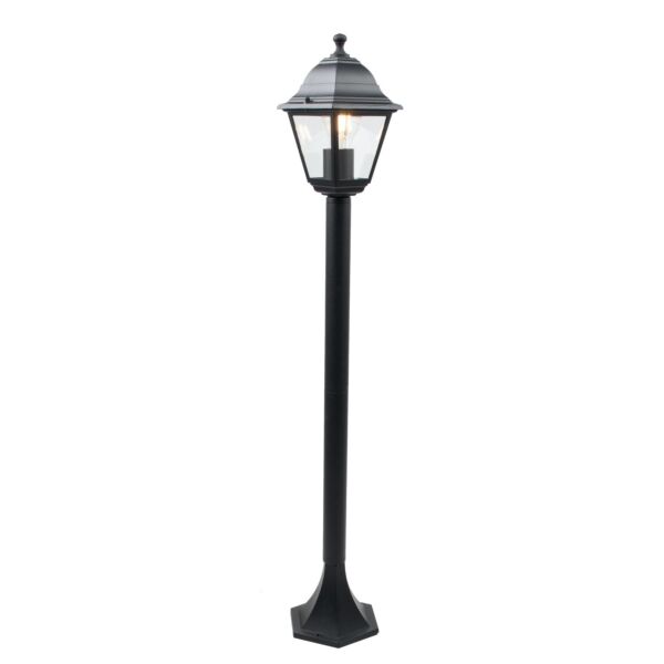 Cambridge - Black with Clear Glass Four Sided Lantern IP44 Outdoor 100cm Bollard Light