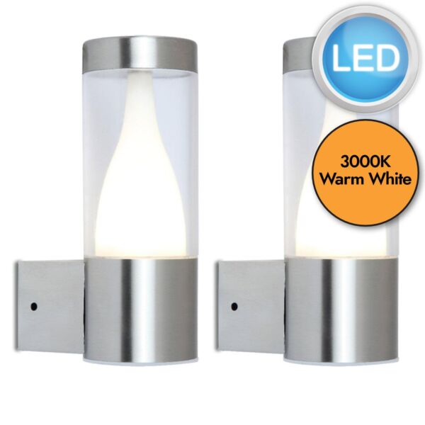 Set of 2 Virgo - LED Stainless Steel Clear IP44 Outdoor Wall Lights