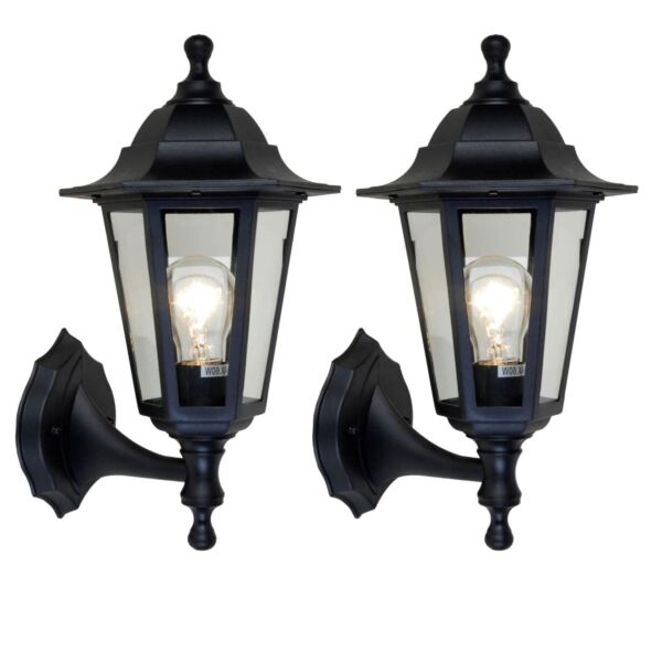 Set of 2 Coastal - Black Clear Glass IP44 Outdoor Wall Lights