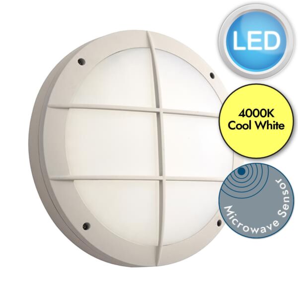 Saxby Lighting - Luik - 69233 & 72180 - LED White Opal Microwave 18w Gear Tray Grill Casing Outdoor Sensor Bulkhead Light