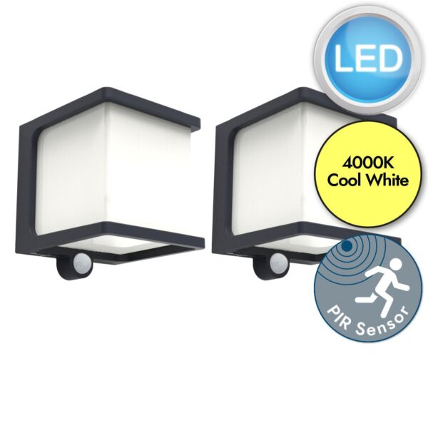 Set of 2 Doblo - 8W LED Dark Grey Opal IP54 Solar Outdoor Sensor Wall Lights