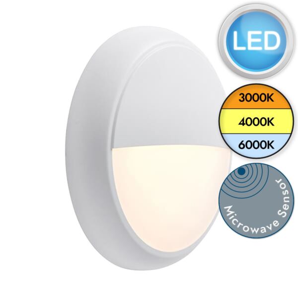 Saxby Lighting - Hero - 95546 & 95543 - LED White Opal IP65 Dimmable Microwave Eyelid Bezel Outdoor Sensor Bulkhead Light