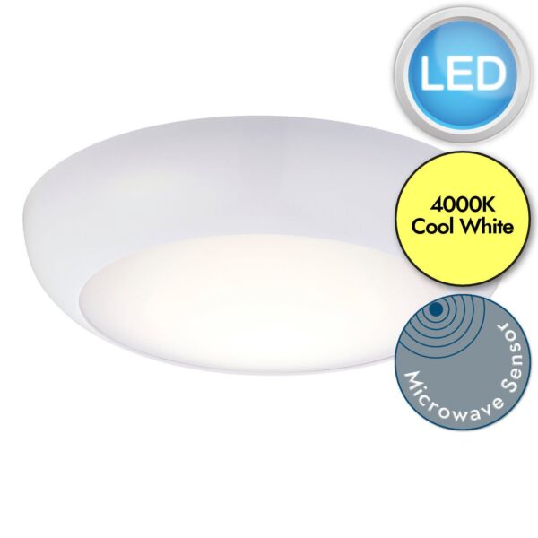 Saxby Lighting - Forca Microwave - 77893 - LED White Opal IP65 Microwave Plain Bezel 12w Outdoor Sensor Bulkhead Light