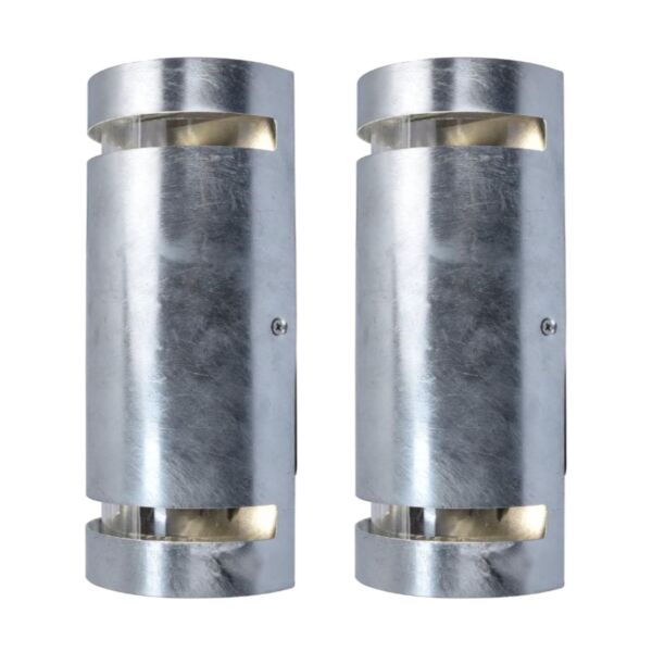 Set of 2 Ran - Galvanized Zinc Clear 2 Light IP54 Outdoor Wall Washer Lights