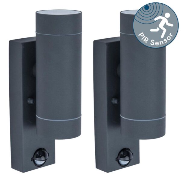 Set of 2 Rado - Black Clear Glass 2 Light IP44 Outdoor Sensor Wall Lights