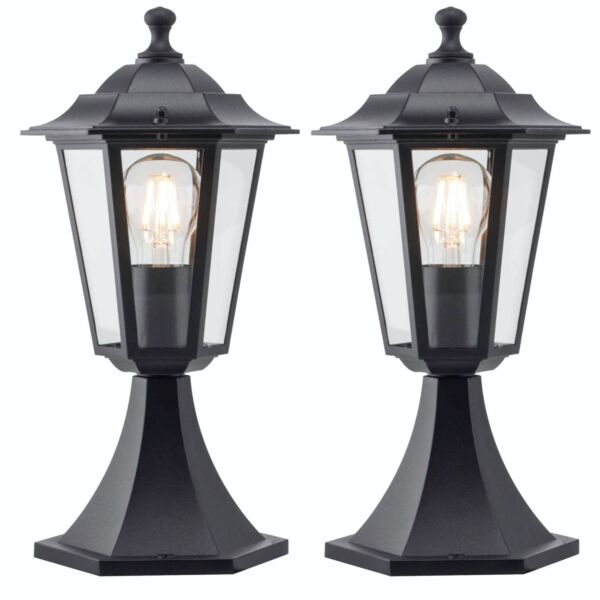 Set of 2 Eversham - Black Six Sided IP44 Outdoor Post Lights