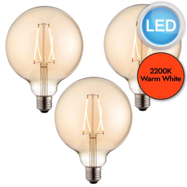 Endon Lighting - Set of 3 Globe - 77111 - LED E27 ES - Filament Light Bulbs - 125mm dia