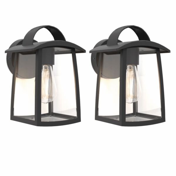 Set of 2 Kelsey - Black Clear Glass IP44 Outdoor Wall Lights