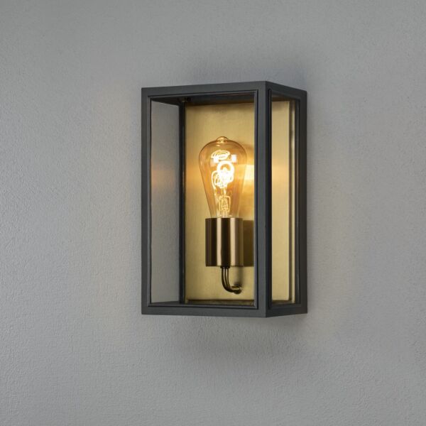 Konstsmide - Carpi - 7347-758 - Black Brushed Brass Clear Glass IP44 Outdoor Half Lantern Wall Light