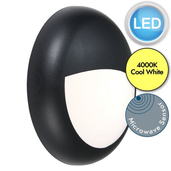 Saxby Lighting - Forca - 77911 & 77893 - LED Black Opal IP65 Microwave Eyelid Bezel 12w Outdoor Sensor Bulkhead Light