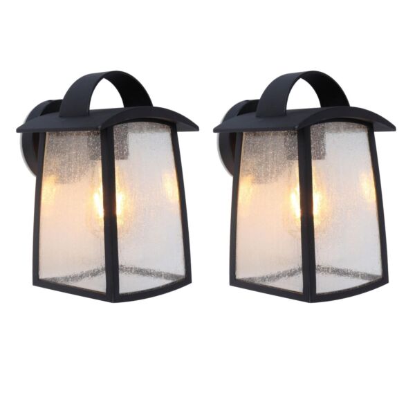 Set of 2 Kelsey - Black Clear Seeded Glass IP44 Outdoor Wall Lights