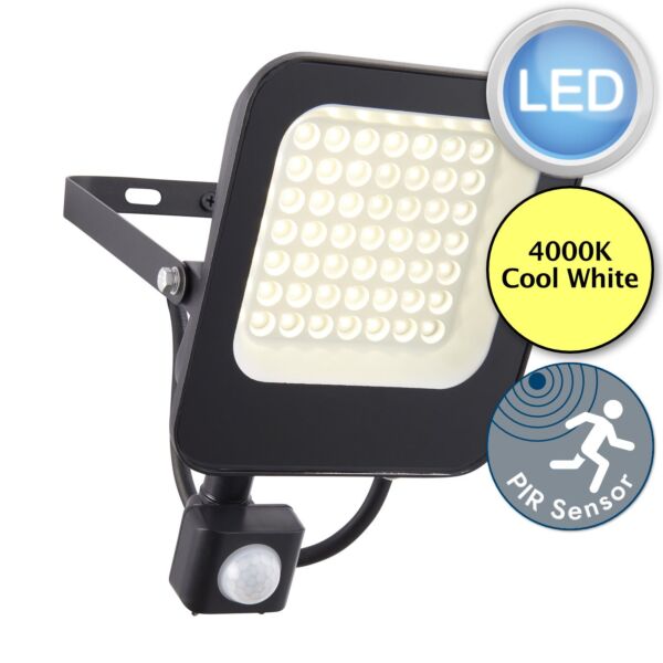 Saxby Lighting - Guard PIR Override - 108674 - LED Black Clear Glass IP65 Outdoor Sensor Floodlight