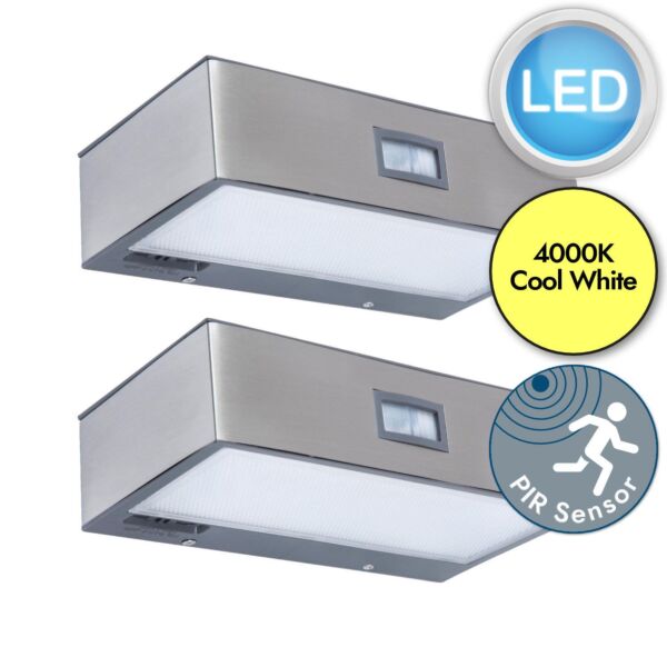 Set of 2 Brick - LED Stainless Steel Clear IP44 Solar Outdoor Sensor Wall Lights