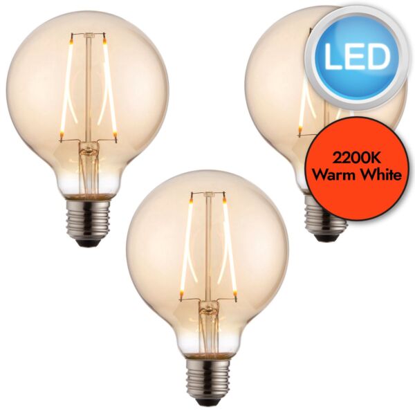 Endon Lighting - Set of 3 Globe - 77109 - LED E27 ES - Filament Light Bulbs - 95mm dia