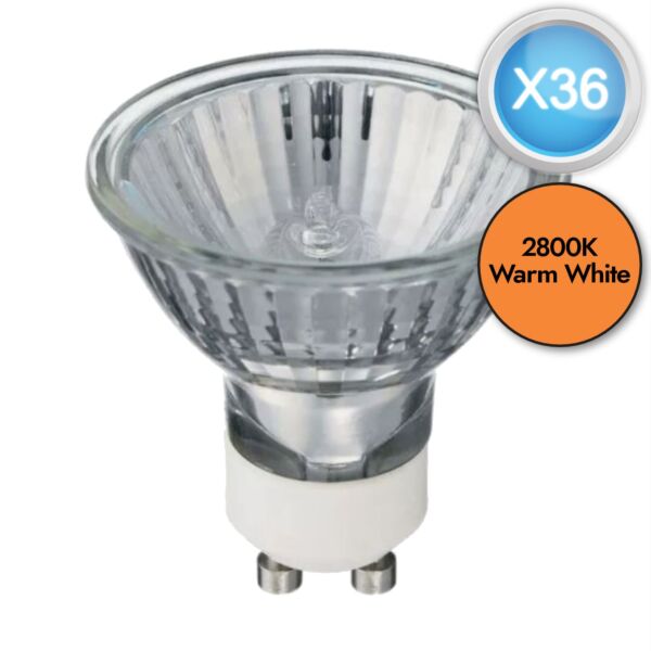 Pack of 36 - 50 Watt Halogen GU10 Warm White Dimmable Light Bulbs