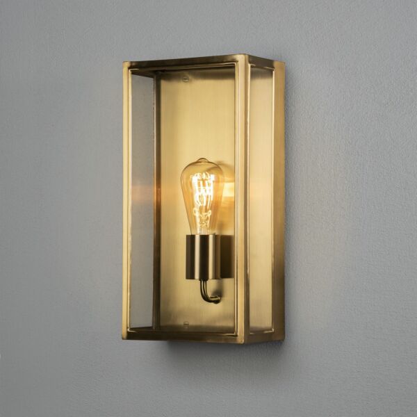 Konstsmide - Carpi - 7349-800 - Brushed Brass Clear Glass IP44 Outdoor Half Lantern Wall Light