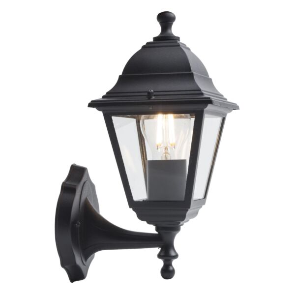 Cambridge - Black with Clear Glass Four Sided Lantern IP44 Outdoor Wall Light