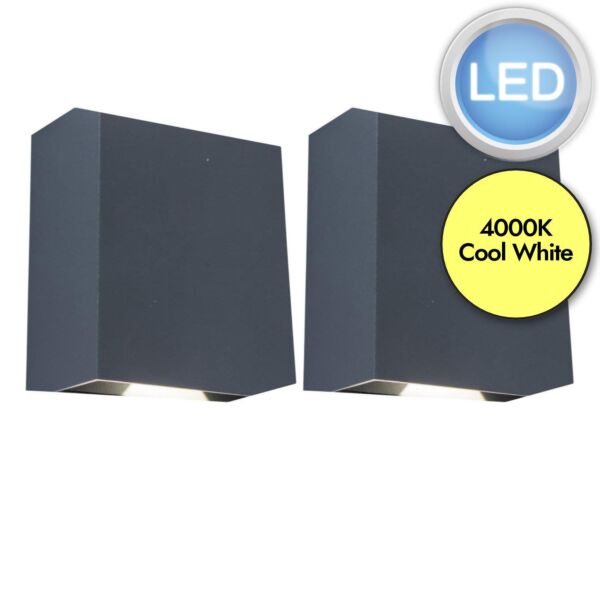 Set of 2 Gemini Beams - 10W LED Dark Grey Clear Glass 2 Light IP54 Outdoor Wall Washer Lights