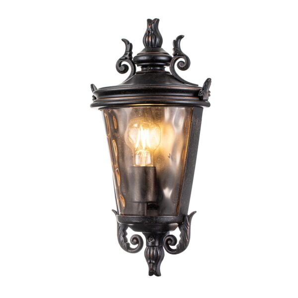 Elstead Lighting - Baltimore - BT7-M - Weathered Bronze Amber Glass IP44 Outdoor Half Lantern Wall Light