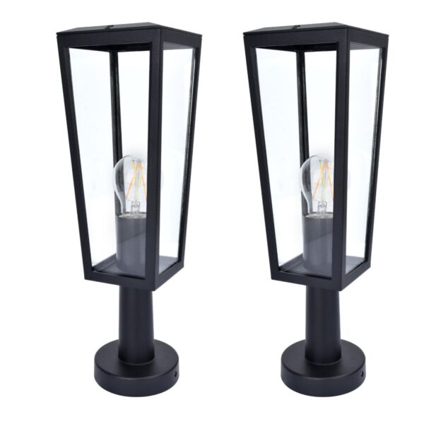 Set of 2 Pine - Black Clear Glass IP44 Outdoor Post Lights