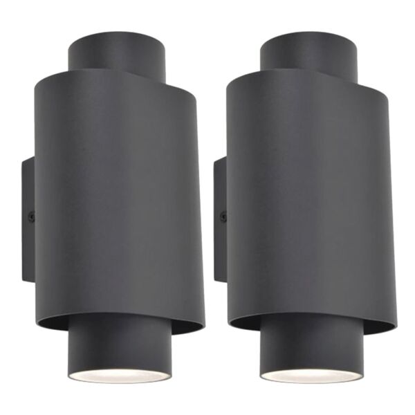 Set of 2 Cypres - Dark Grey Clear Glass 2 Light Outdoor Wall Washer Lights