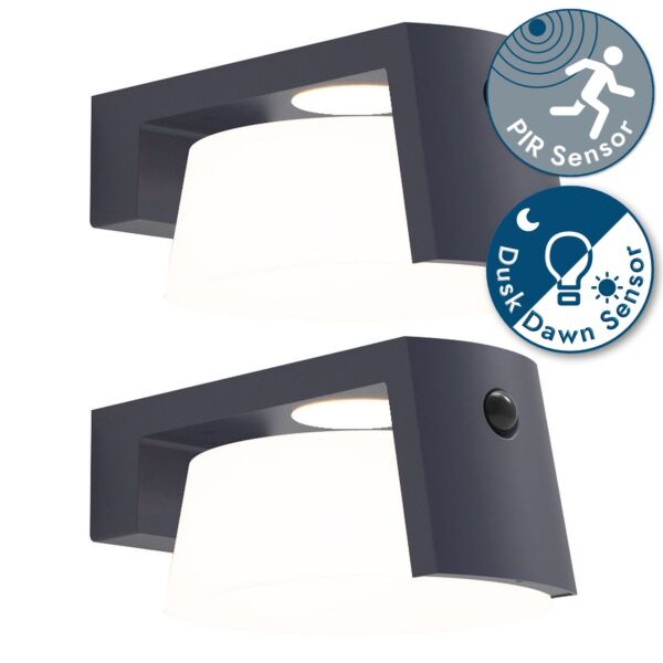 Set of 2 Moon - Dark Grey Opal IP44 Solar Outdoor Sensor Wall Lights