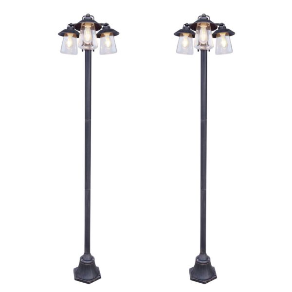 Set of 2 Cate - Rustic Black Clear Glass 2 Light IP44 Outdoor Lamp Posts