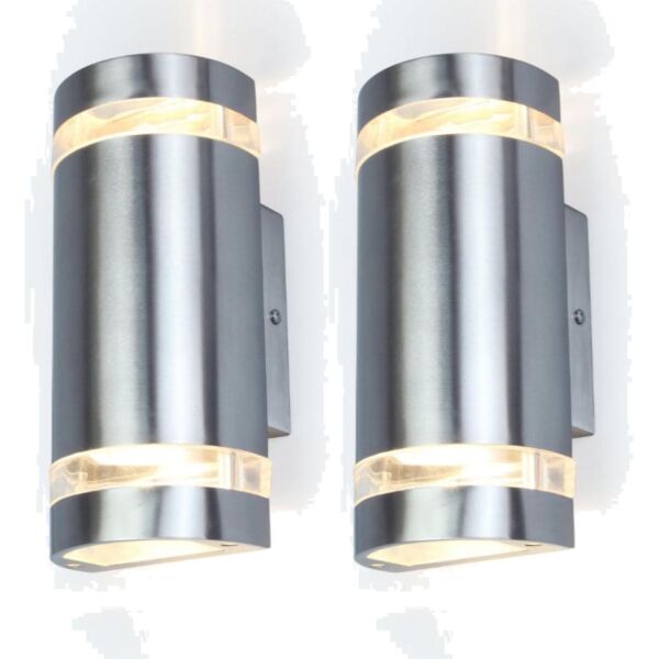 Set of 2 Focus - Stainless Steel Clear Glass 2 Light IP44 Outdoor Wall Washer Lights