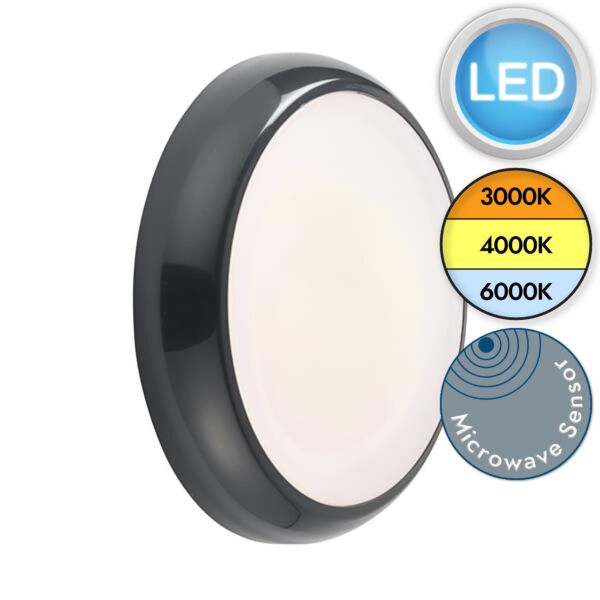 Saxby Lighting - Hero - 95551 & 95543 - LED Anthracite Opal IP65 Dimmable Microwave Plain Bezel Outdoor Sensor Bulkhead Light