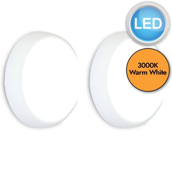 Set of 2 Slimline - LED White Opal IP54 Outdoor Bulkhead Lights