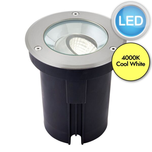 Saxby Lighting - Hoxton - 90963 - LED Stainless Steel Clear Glass IP67 13w 4000k 141mm Dia Outdoor Ground Light