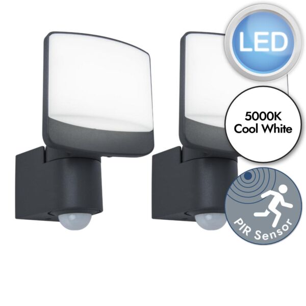 Set of 2 Sunshine - LED Black Opal IP44 Outdoor Sensor Floodlights