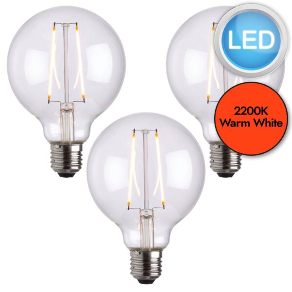 Endon Lighting - Set of 3 Globe - 77108 - LED E27 ES - Filament Light Bulbs - 95mm dia