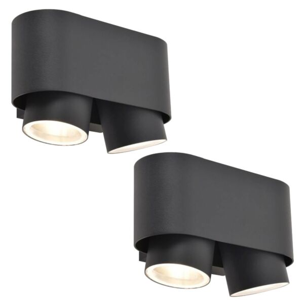 Set of 2 Cypres - Dark Grey Clear Glass 2 Light IP44 Outdoor Wall Washer Lights